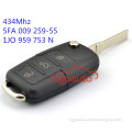 5FA009259-55 1JO959753N 43Mhz 3 button flip key for Skoda